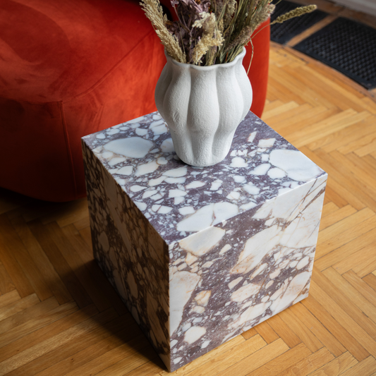 Calacutta Viola Marble Cube Side Table