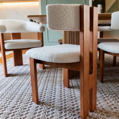 ATHENA OAK AND BOUCLÉ DINING CHAIR