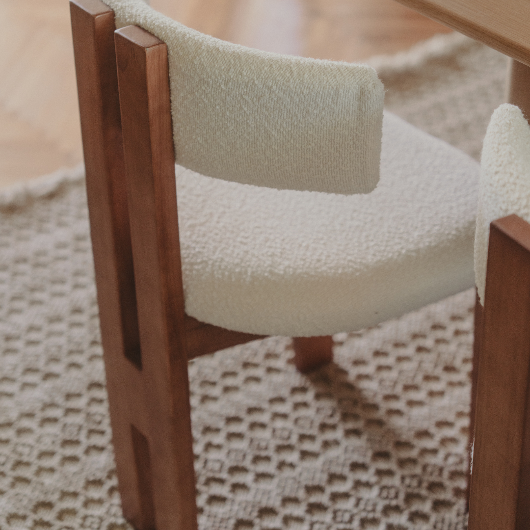 ATHENA OAK AND BOUCLÉ DINING CHAIR