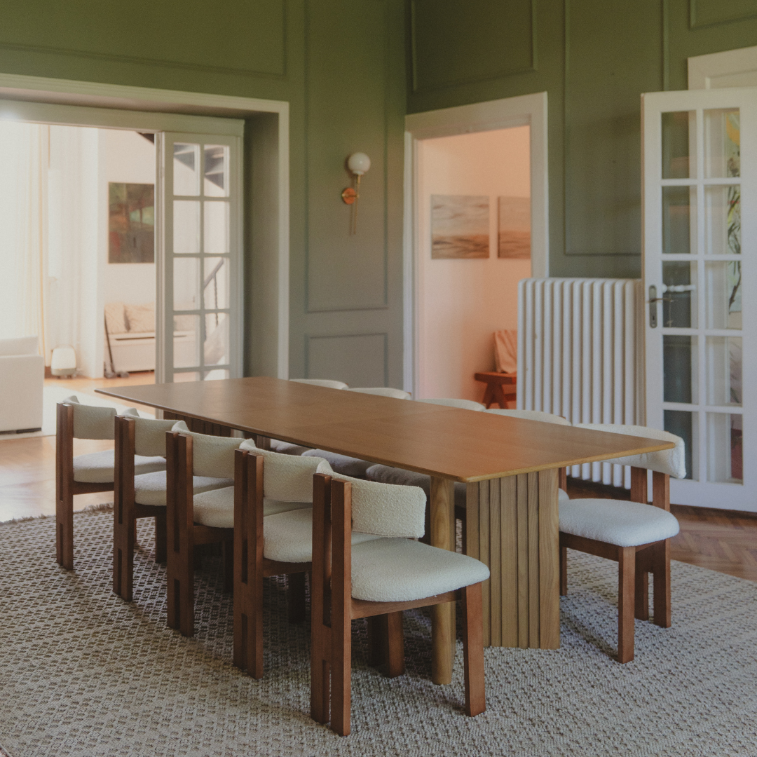 ATHENA OAK AND BOUCLÉ DINING CHAIR