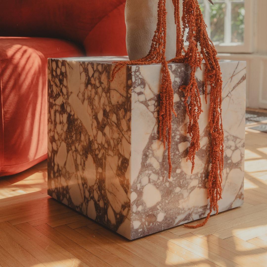 CALACUTTA VIOLA MARBLE CUBE SIDE TABLE