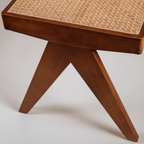 EZRA WOOD AND RATTAN 3-SEATER BENCH