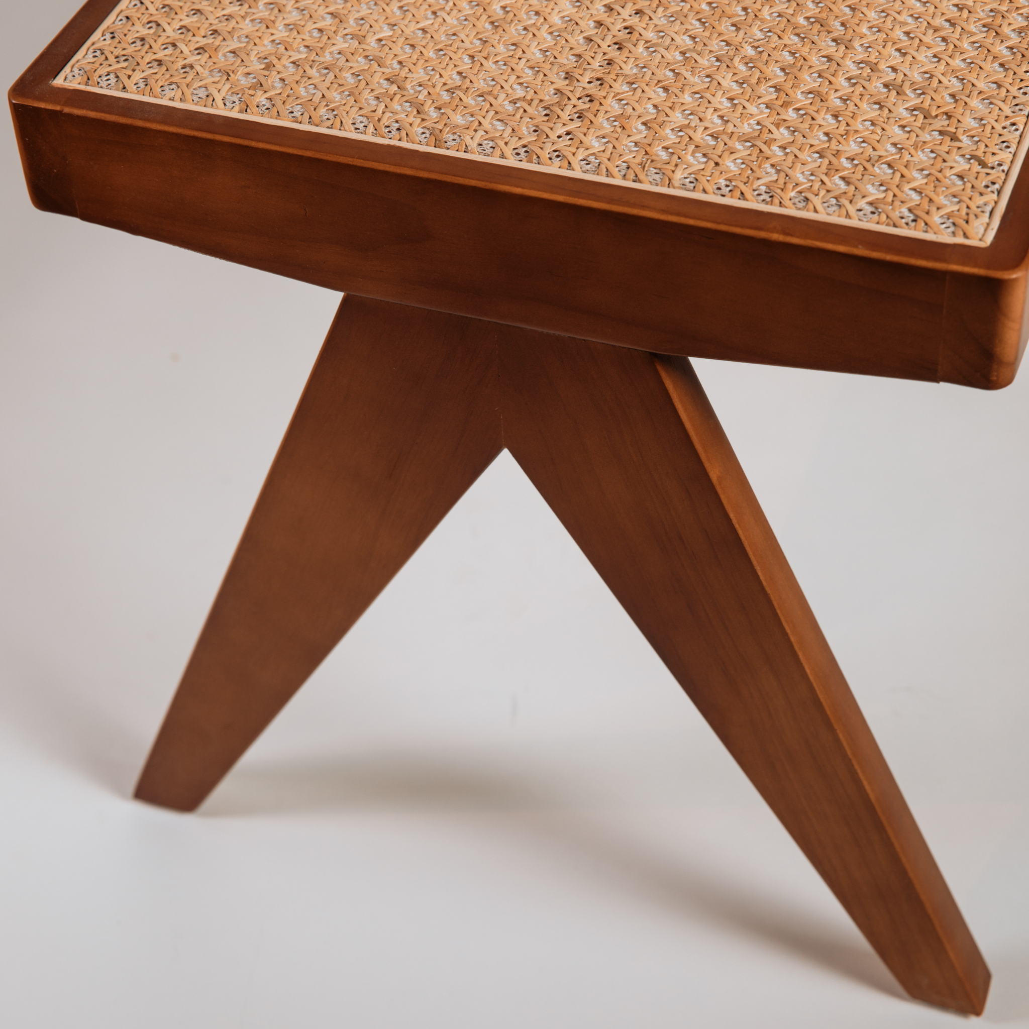 EZRA WOOD AND RATTAN 3-SEATER BENCH