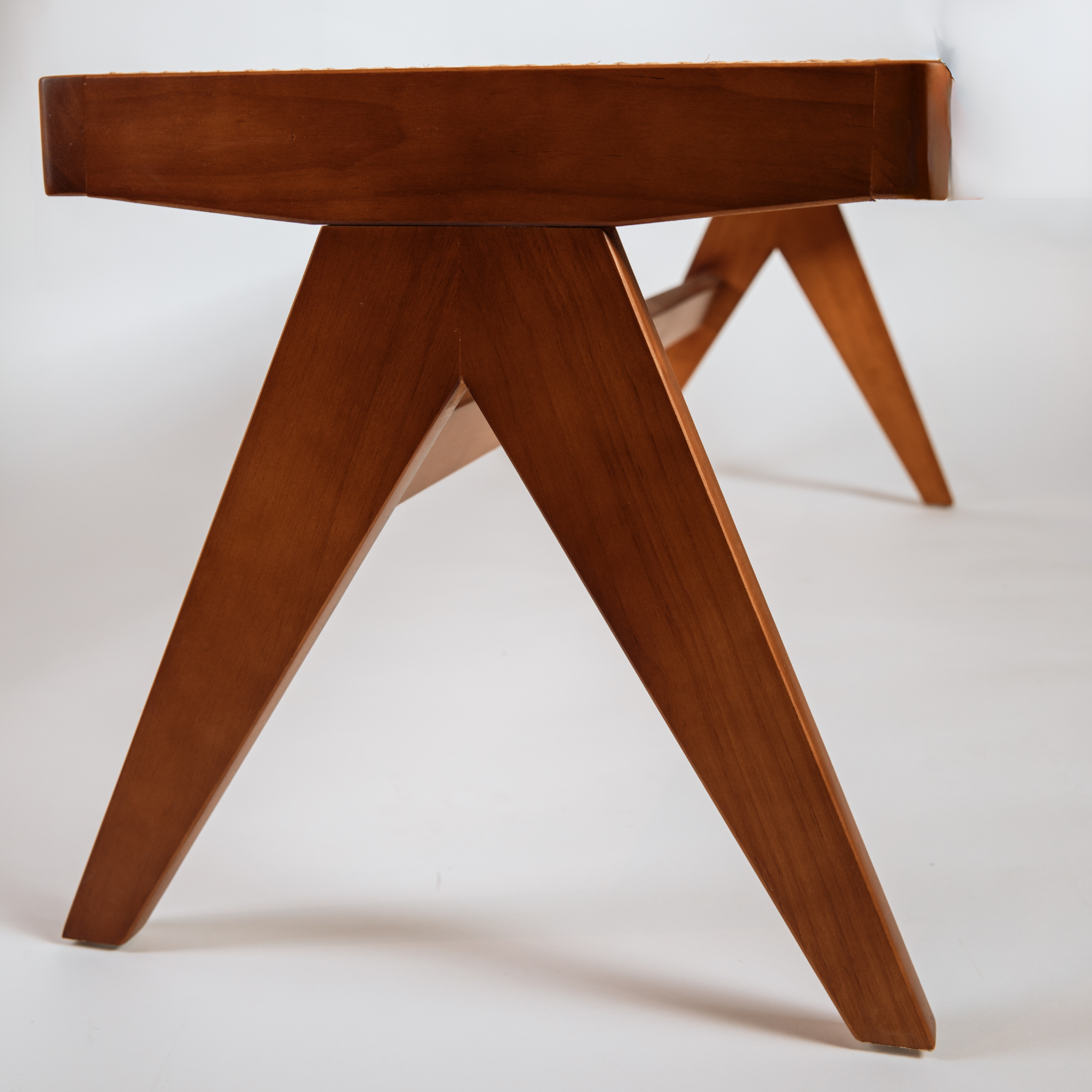 EZRA WOOD AND RATTAN 3-SEATER BENCH