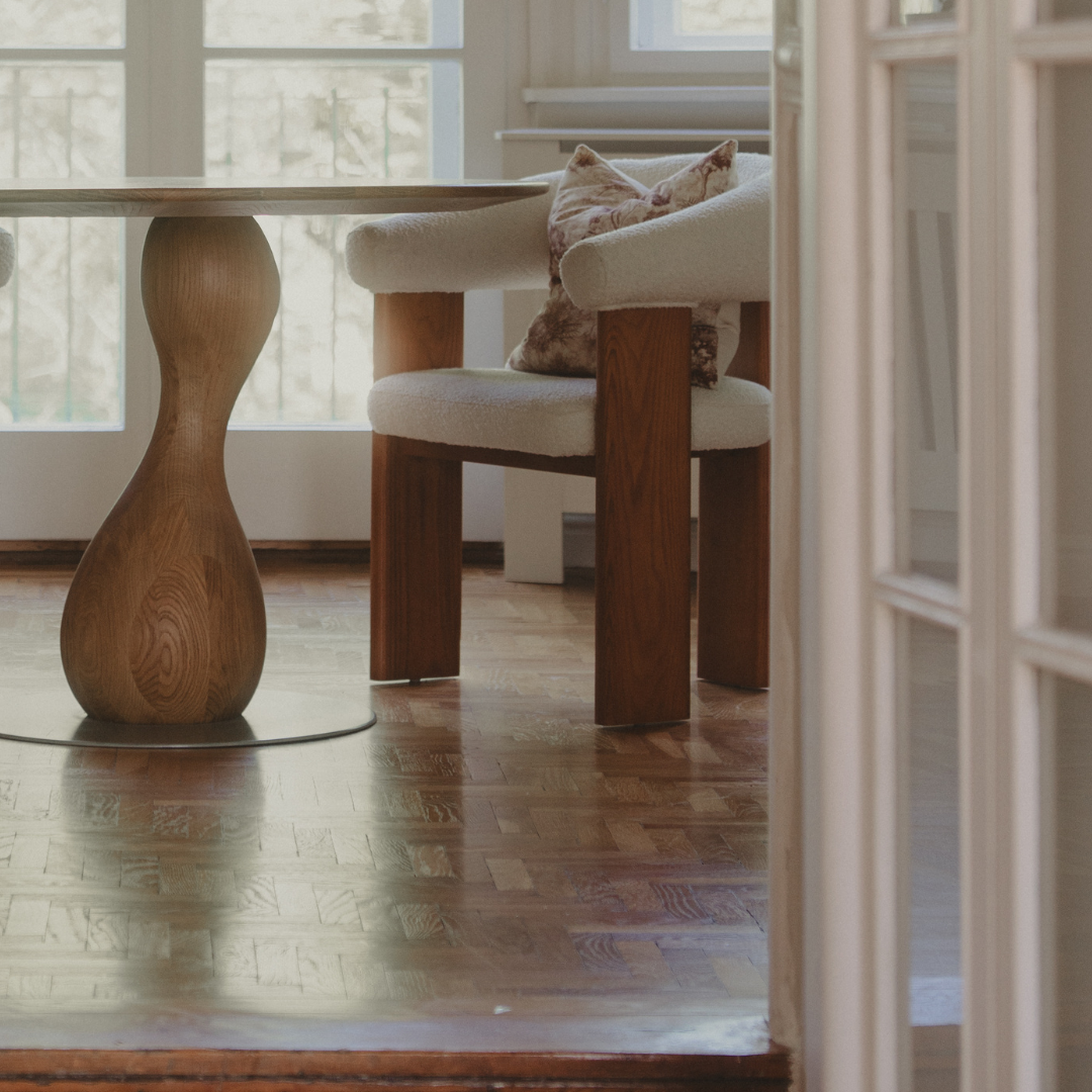 BLAKE OAK AND BOUCLÉ DINING CHAIR