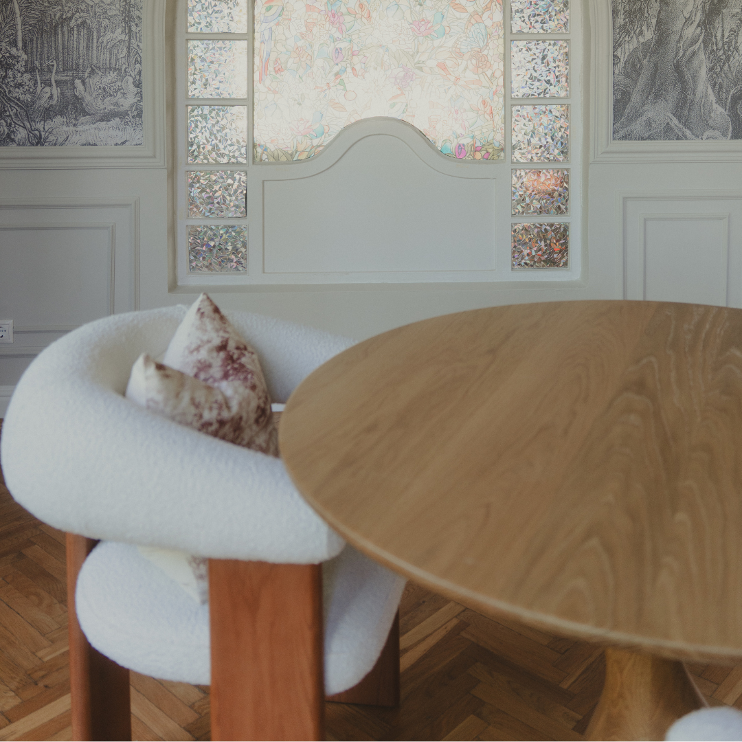 BLAKE OAK AND BOUCLÉ DINING CHAIR